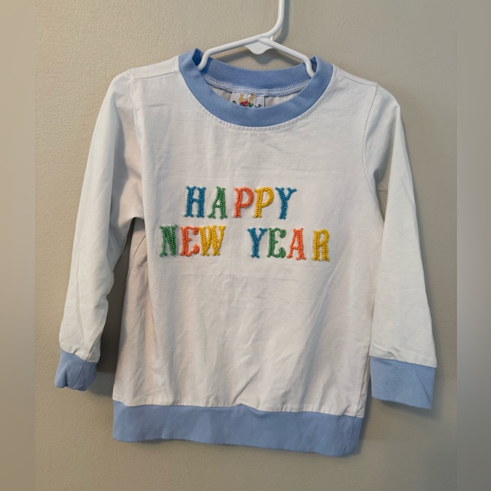 Busy Bees Smocks Happy New Year Shirt - White and Blue